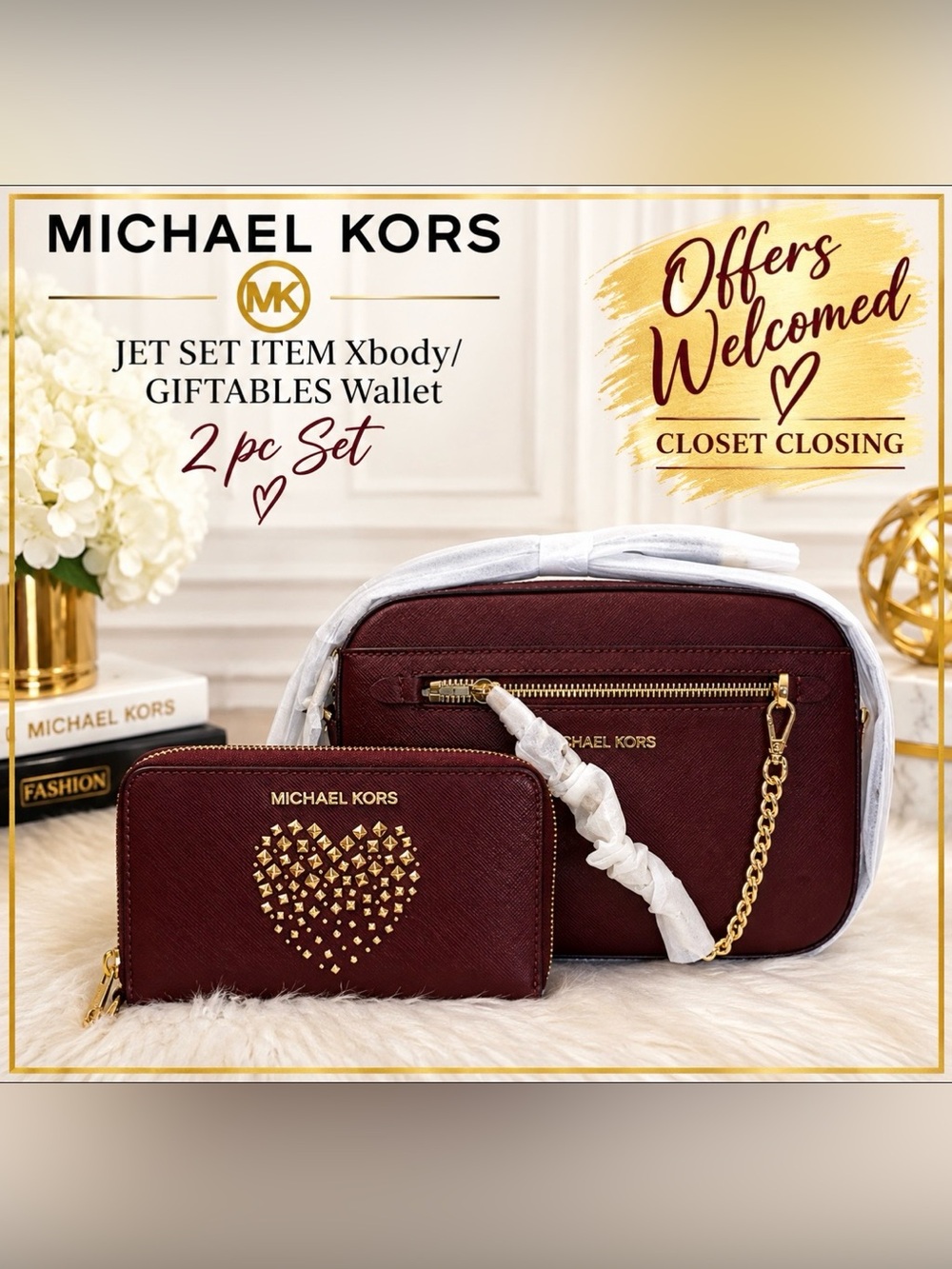 Michael Kors JET SET ITEM Xbody/GIFTABLES Wallet 2 pc Set